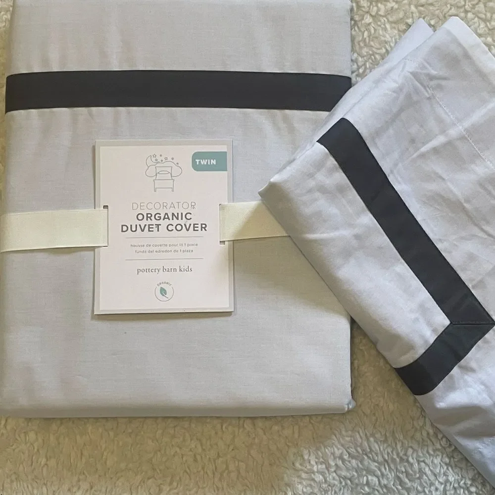 Pottery Barn Kids Decorator Organic Duvet Cover & Sham Twin GRAY